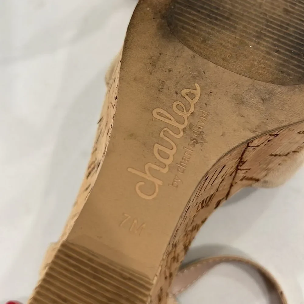 Charles by Charles David Lambert Textured Cork Wedge Ankle Strap Sandal Size 7